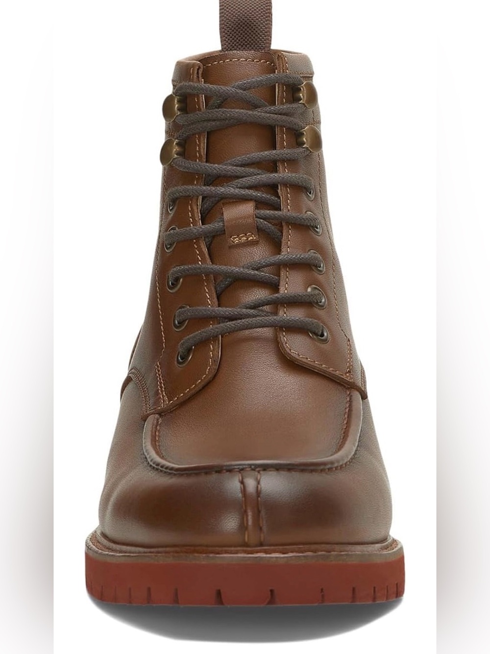 0177: Vince Camuto Brown Leather Lace-Up Moc Toe Boots - Picture 6 of 12